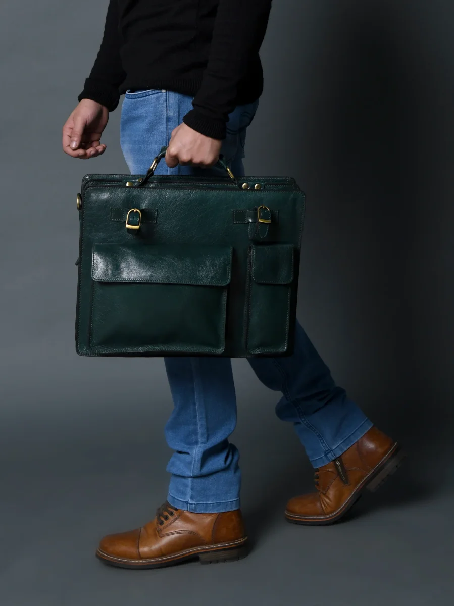 Tuscany Italian Leather Briefcase, Green – Bild 4